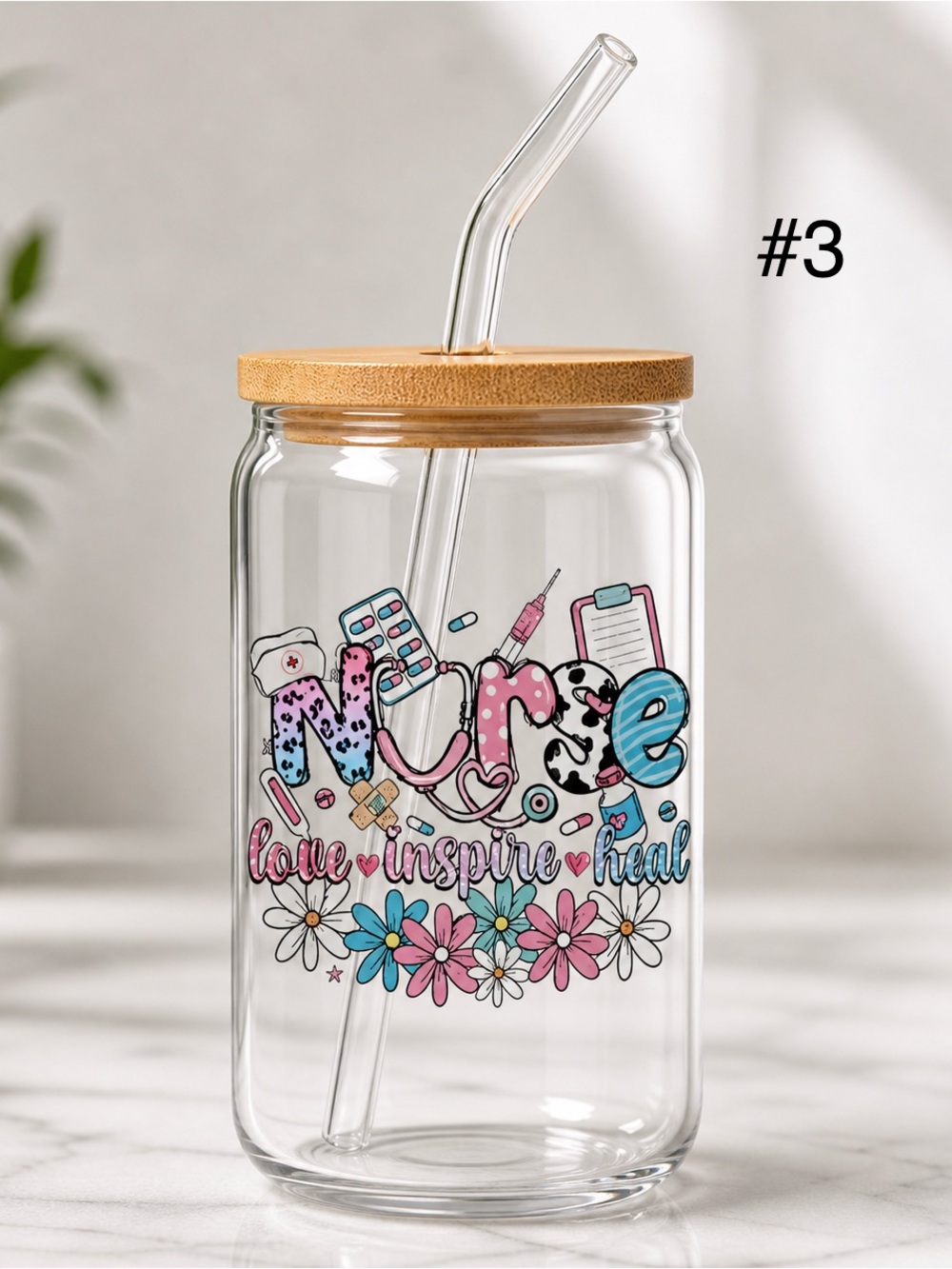 Buy Now* nurse 16 ounce tumbler with bamboo lid and straw - Picture 3 of 15